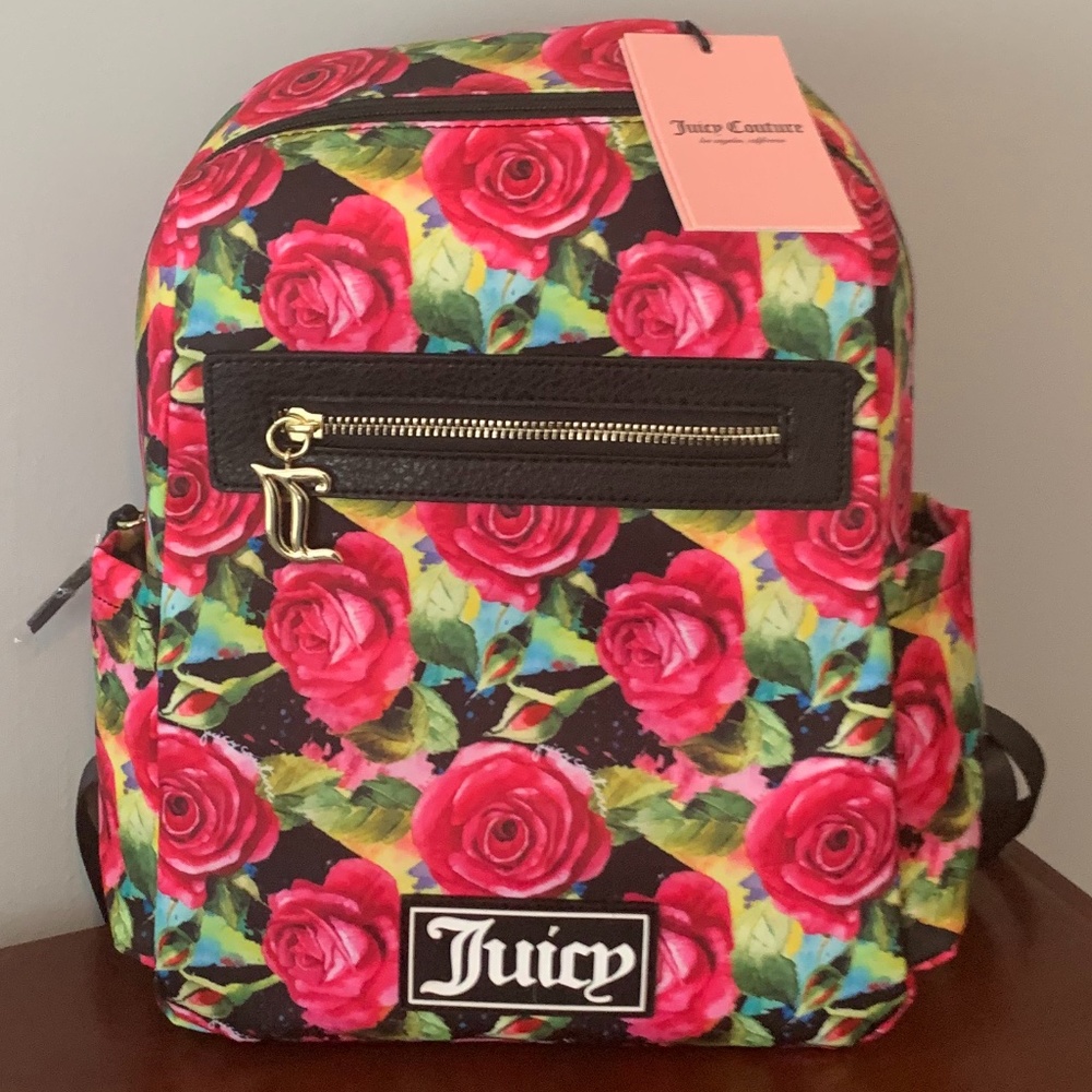 Juicy Couture Black Multirose Good Sport Backpack --NWT